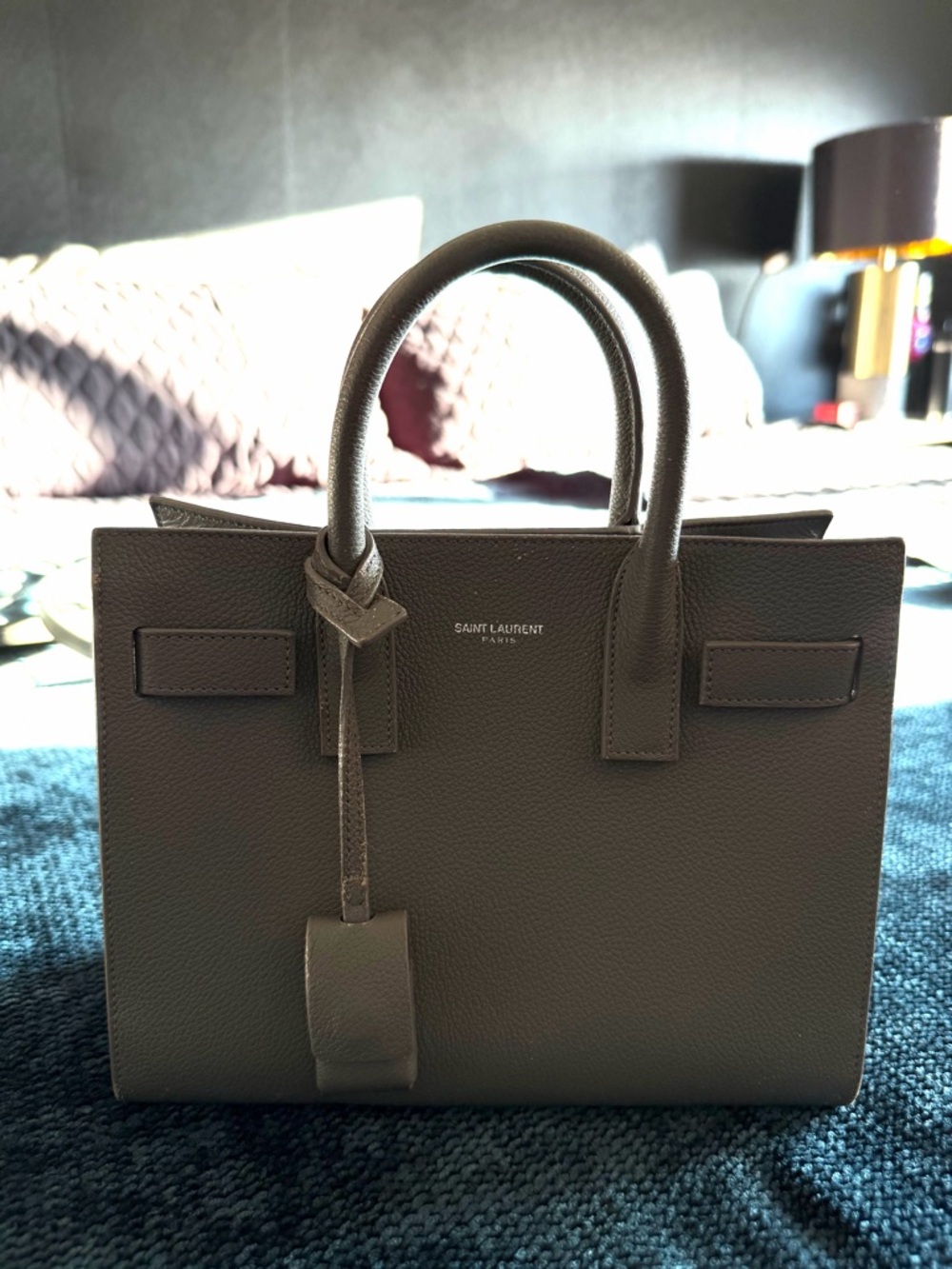 Saint Laurent Gray Leather Mini Sac de Jour Tote